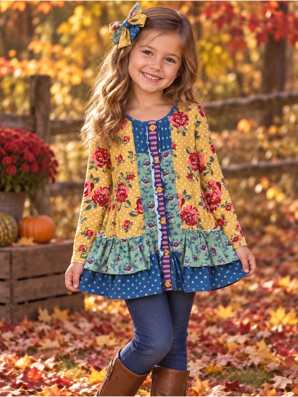 Matilda Jane Girls Size 6 Floral Patchwork Ruffle Boutique Blouse NWOT